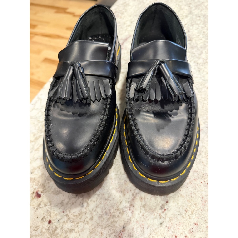 Dr Martens Adrian Quad Black Leather Platform Tassel Loafers Mens 7 Women 8 - Picture 4 of 7